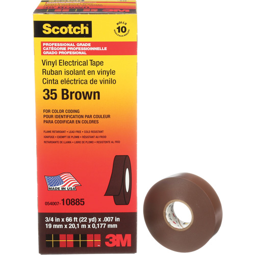 Scotch&reg; Vinyl Colour Coding Electrical Tape, 19 mm (3/4") W x 20 m (66') L, 7 mils, Brown Ontario Safety Products