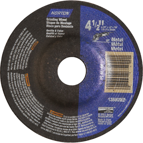 Meules &agrave; moyeu d&eacute;port&eacute; en m&eacute;tal, 5" x 1/4", Arbre 7/8", Oxyde d'aluminium, Type 27 Ontario Safety Products