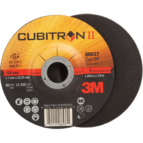 Cut-Off Wheels - CubitronII, 5" x 0.045", 7/8" Arbor, Type 27, Ceramic, 12250 RPM Ontario Safety Products
