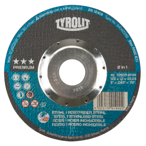 Premium 2 in 1 Thincut Cut-Off Wheel, 5" x 0.045", 7/8" Arbor, Type 27, Aluminum Oxide, 12250 RPM Ontario Safety Products
