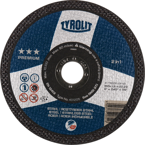 Premium 2 In 1 Thincut Cut-Off Wheel, 7" x 1/16", 7/8" Arbor, Type 1, Aluminum Oxide, 8600 RPM Ontario Safety Products