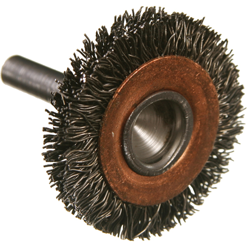Brosses mont&eacute;es &agrave; fils cr&ecirc;p&eacute;s circulaires, 3", Fils 0,014", Tige 1/4" Ontario Safety Products