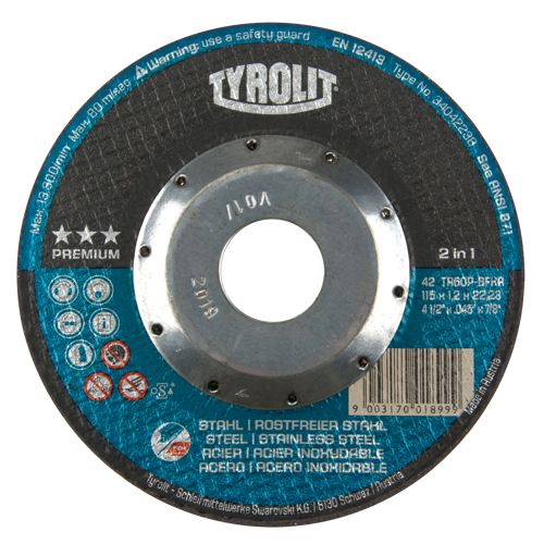 Premium 2 In 1 Thincut Cut-Off Wheel, 4-1/2" x 0.045", 7/8" Arbor, Type 27, Aluminum Oxide, 13300 RPM Ontario Safety Products