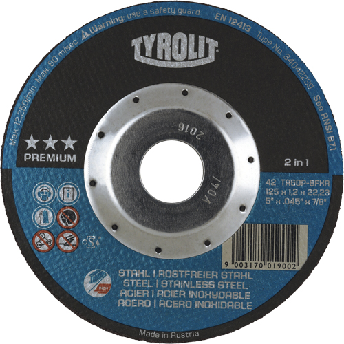 Premium 2 in 1 Thincut Cut-Off Wheel, 5" x 0.045", 7/8" Arbor, Type 27, Aluminum Oxide, 12250 RPM Ontario Safety Products