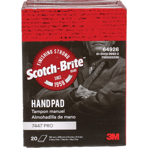 Scotch-Brite 7447 Hand Pads, Aluminum Oxide, 9" x 6", Very Fine Grit Ontario Safety Products