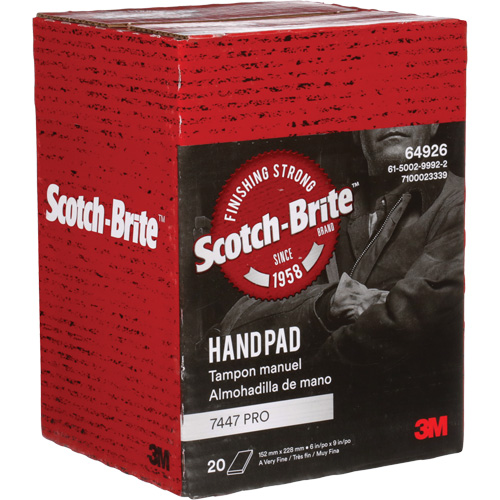 Scotch-Brite 7447 Hand Pads, Aluminum Oxide, 9" x 6", Very Fine Grit Ontario Safety Products