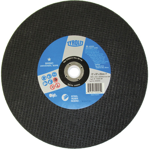 Basic Cut-Off Wheel, 12" x 1/8", 1" Arbor, 1, Aluminum Oxide Ontario Safety Products