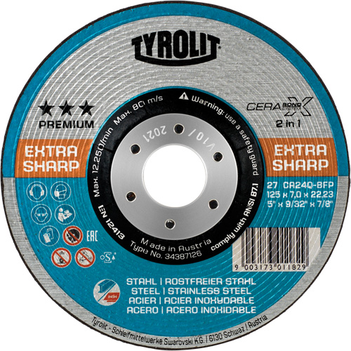 Cerabond X Combination Wheel, 4-1/2" x 5/32", 7/8" Arbor, Type 27, 24 Grit, Ceramic Ontario Safety Products