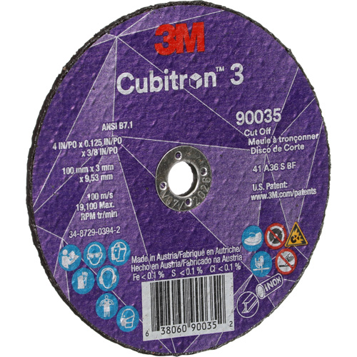 Meule &agrave; tronçonner Cubitron 3, 4" x 1/8", Arbre de 3/8", Type T1, C&eacute;ramique, 21000 Tr/min Ontario Safety Products