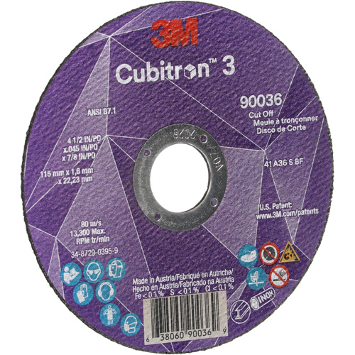 Meule &agrave; tronçonner Cubitron 3, 4-1/2" x 0,045", Arbre de 7/8", Type T1, C&eacute;ramique, 13 300 Tr/min Ontario Safety Products
