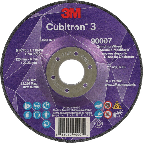 Meule a moyeu d&eacute;port&eacute; Cubitron 3, 5" x 1/4", Arbre 7/8", C&eacute;ramique, Type T27 Ontario Safety Products