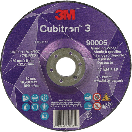 Meule a moyeu d&eacute;port&eacute; Cubitron 3, 6" x 1/4", Arbre 7/8", C&eacute;ramique, Type T27 Ontario Safety Products