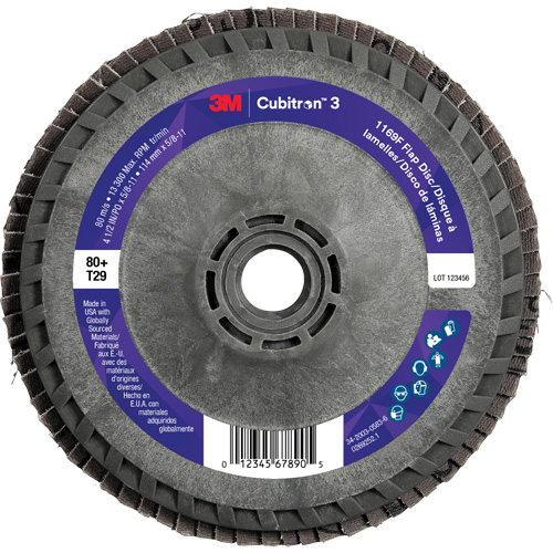 Cubitron 3 Conical  Flap Disc with Quick Change 1169F, 4-1/2" x 5/8"-11, Type T29, 80+ Grit, Ceramic Ontario Safety Products