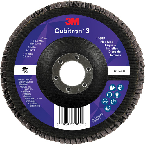 Disque &agrave; lamelles conique 1169F Cubitron 3, 5" x 7/8", Type T29, Grain 40+, C&eacute;ramique Ontario Safety Products
