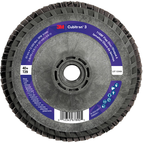 Cubitron 3 Conical  Flap Disc with Quick Change 1169F, 5" x 5/8"-11, Type T29, 40+ Grit, Ceramic Ontario Safety Products