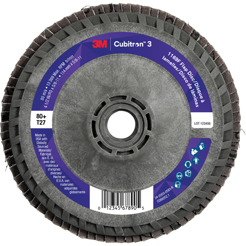 Disque &agrave; lamelles plate 1169F Cubitron 3 &agrave; changement rapide, 4-1/2" x 5/8"-11, Type T27, Grain 80+, C&eacute;ramique Ontario Safety Products