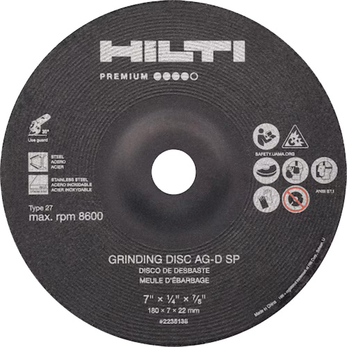 AG-D SP Premium Grinding Wheels, 5" x 1/4", 7/8" Arbor, Zirconium, Type 27 Ontario Safety Products