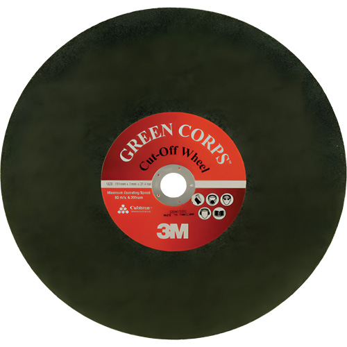 Green Corps Cut Off Wheel, 13-9/10" x 0.118", 1" Arbor, Ceramic, 20000 RPM Ontario Safety Products