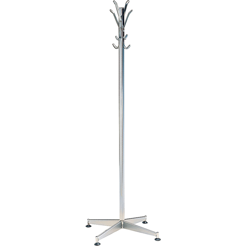 Coat Tree, 60" H, Steel, Chrome, 8 Hook(s) Ontario Safety Products