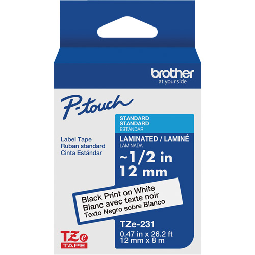 Tze Tape Cartridges, 12 mm x 26-1/4', Black on White Ontario Safety Products