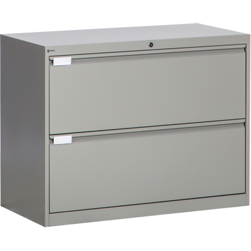 Lateral Filing Cabinet, Steel, 2 Drawers, 36" W x 18" D x 27-7/8" H, Grey Ontario Safety Products