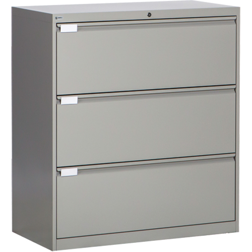 Lateral Filing Cabinet, Steel, 3 Drawers, 36" W x 18" D x 40-1/16" H, Grey Ontario Safety Products