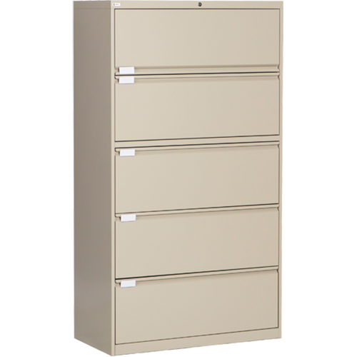 Lateral Filing Cabinet, Steel, 5 Drawers, 36" W x 18" D x 65-1/2" H, Beige Ontario Safety Products