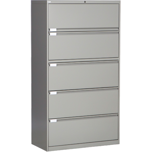Lateral Filing Cabinet, Steel, 5 Drawers, 36" W x 18" D x 65-1/2" H, Grey Ontario Safety Products