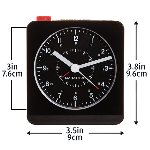 R&eacute;veille-matin de bureau, Analogique, &agrave; piles, 3,5" la x 1,5" p x 3,75" h, Noir Ontario Safety Products