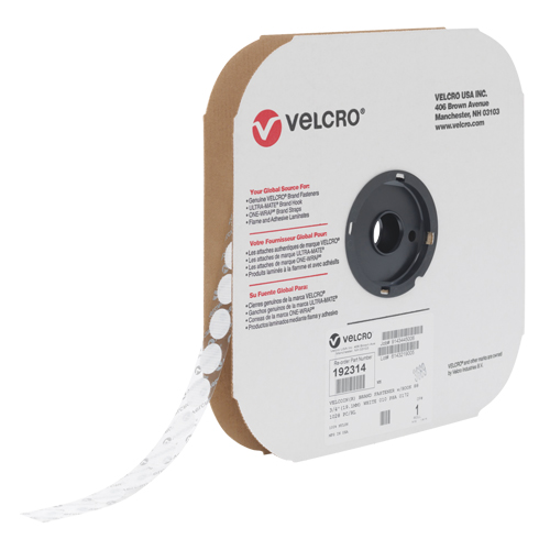 Velcoin&reg; Fastener, Hook, 3/4" Dia., Adhesive, White Ontario Safety Products