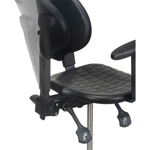 Tabouret ergonomique robuste avec accoudoirs r&eacute;glables, Stationnaire, Ajustable, 39" - 48", Polyur&eacute;thane Si&egrave;ge, Noir Ontario Safety Products