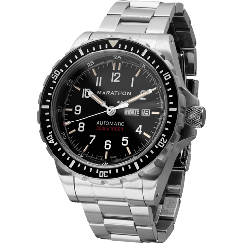Tr&egrave;s grande montre automatique avec jour/date avec bracelet en acier inoxydable, Num&eacute;rique, &agrave; piles, 46 mm, Argent Ontario Safety Products