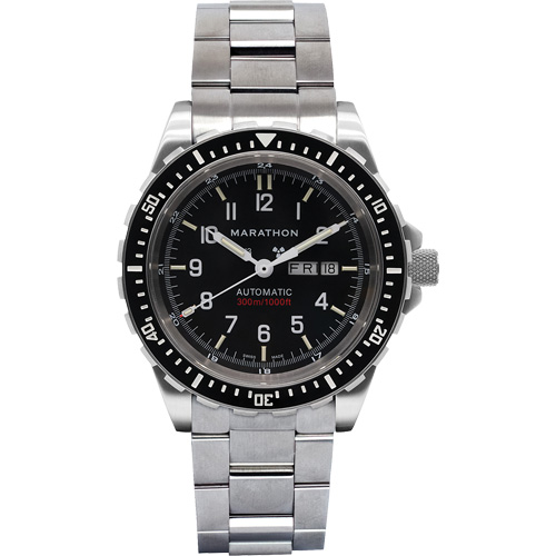Tr&egrave;s grande montre automatique avec jour/date avec bracelet en acier inoxydable, Num&eacute;rique, &agrave; piles, 46 mm, Argent Ontario Safety Products