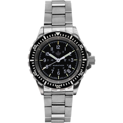 Grande montre automatique de plong&eacute;e avec feuille d'&eacute;rable gris et bracelet en acier inoxydable, Num&eacute;rique, &agrave; piles, 41 mm, Argent Ontario Safety Products
