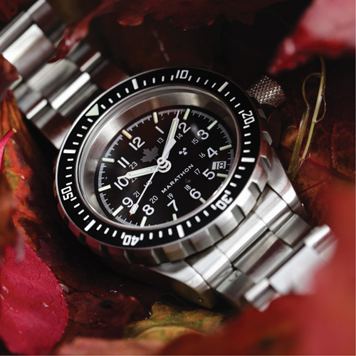 Grande montre automatique de plong&eacute;e avec feuille d'&eacute;rable gris et bracelet en acier inoxydable, Num&eacute;rique, &agrave; piles, 41 mm, Argent Ontario Safety Products
