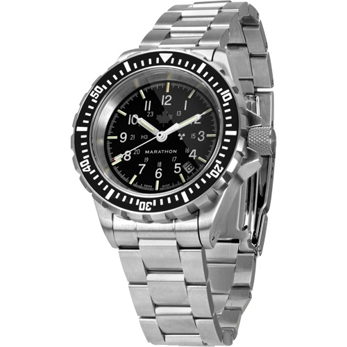 Grande montre automatique de plong&eacute;e avec feuille d'&eacute;rable gris et bracelet en acier inoxydable, Num&eacute;rique, &agrave; piles, 41 mm, Argent Ontario Safety Products