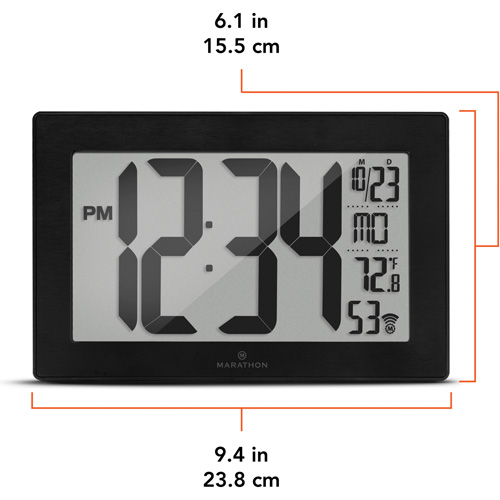 Horloge murale &agrave; r&eacute;glage et ajustement automatiques avec support, Num&eacute;rique, &agrave; piles, Noir Ontario Safety Products