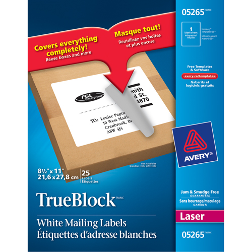 TrueBlock Laser Shipping Labels, 11" W x 8.5" L, White Ontario Safety Products