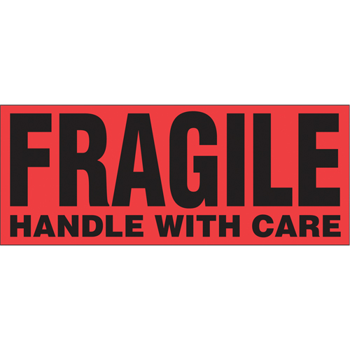 "Fragile Handle with Care" Special Handling Labels, 5" L x 2" W, Black on Red Ontario Safety Products