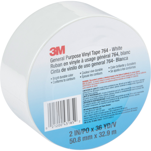 General Purpose Vinyl Tape 764, 48 mm (2") W x 32.9 m (108') L, White Ontario Safety Products