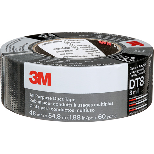 DT8 All-Purpose Duct Tape, 8 mils, Black, 48 mm (2") x 55 m (180') Ontario Safety Products