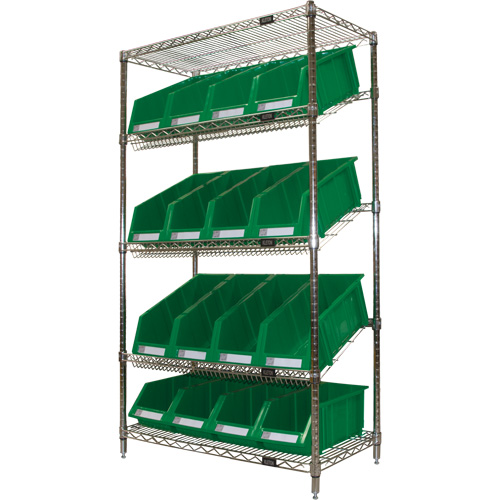 &eacute;tag&egrave;re en treillis m&eacute;tallique &agrave; tablettes inclin&eacute;es avec bacs, Tiers 5, 36" la x 63" h x 18" p Ontario Safety Products