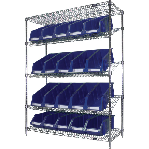 &eacute;tag&egrave;re en treillis m&eacute;tallique &agrave; tablettes inclin&eacute;es avec bacs, Tiers 5, 48" la x 63" h x 18" p Ontario Safety Products