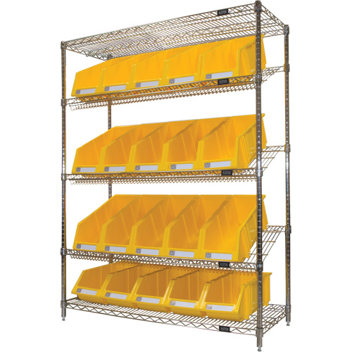 &eacute;tag&egrave;re en treillis m&eacute;tallique &agrave; tablettes inclin&eacute;es avec bacs, Tiers 5, 48" la x 63" h x 18" p Ontario Safety Products