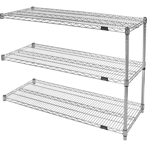 Heavy-Duty Chromate Wire Shelving, Add-On Kit, 3 Tiers, 30" W x 33" H x 14" D Ontario Safety Products
