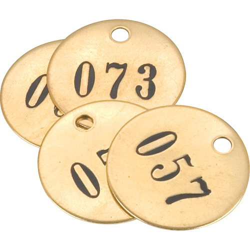&eacute;tiquettes num&eacute;rot&eacute;es, # 176-200, Laiton, 1" dia. Ontario Safety Products