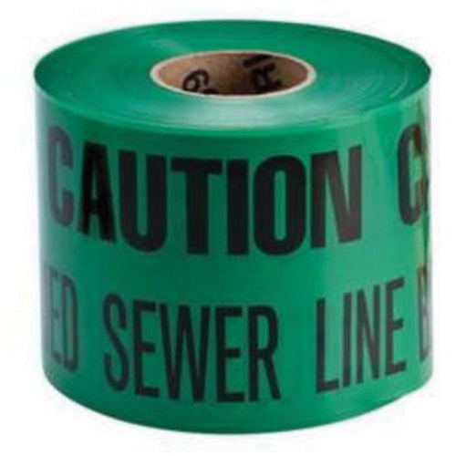 Ruban d'avertissement de danger souterrain Buried Sewer Line Identoline, 6" la x 1000' lo, Noir sur vert Ontario Safety Products