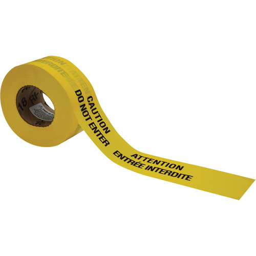 Barricade Tape, Bilingual, 3" W x 1000' L, 3.5 mils, Black on Yellow Ontario Safety Products