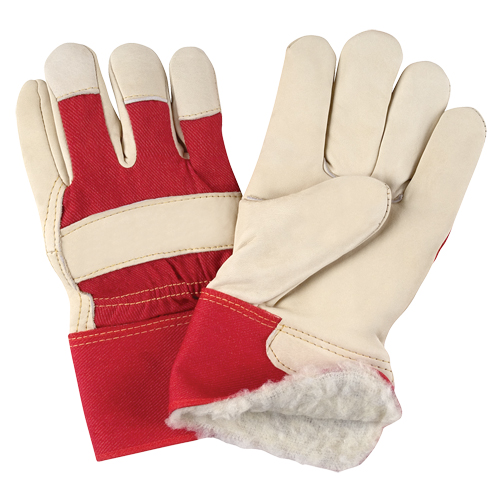 Gants d'ajusteur rouge & blanc doubl&eacute;s pour l'hiver de premi&egrave;re qualit&eacute;, Grand, Paume en Cuir fleur de vache, Doublure en Boa Ontario Safety Products