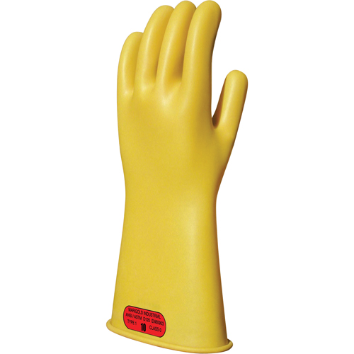 Yellow Natural Rubber Insulating Gloves, ASTM Class 0, Size 8, 11" L Ontario Safety Products